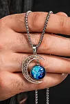 Lunara Steel Ay Figürlü Kozmik Taşlı Erkek Kolye Polo Zincir Kararmaz Çelik