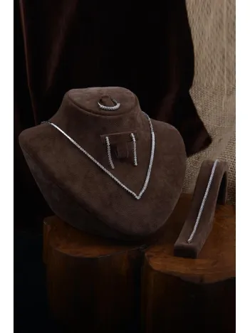 Berrak Bayan Zirkon Taşlı Gümüş Su Yolu Set - Kolye, Bileklik, Küpe, Yüzük