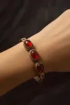 Kadın Bakır Bileklik - Örgü Model 3lü Kırmızı Akik Taşlı Bakır Bilezik