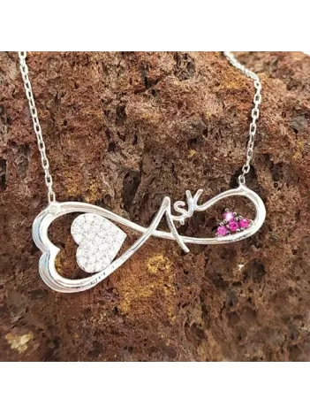 Aşk Yazılı Sonsuzluk Bayan Gümüş Kolye