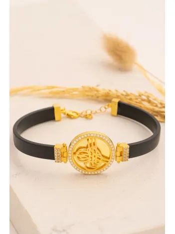 Zirkon Taşlı Altın Kaplama Osmanlı Tuğralı Bayan Gümüş Bileklik