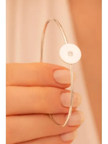 Kadın Gümüş Bileklik - El Yapımı Gümüş Zirkon Taşlı Yuvarlak Motifli Kadın Bileklik Kelepçe