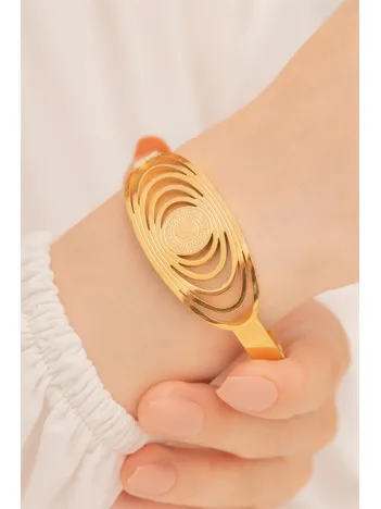 Kadın Bileklik-22 Ayar Gerçek Altın Kaplama(kararmaz) Çelik Kadın Kelepçe-Çeyrek Altın Atatürk İşlemeli