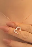 Kadın Gümüş Kolye - Zirkon Taşlı Rose Renk Tektaşlı Kalp Kadın Gümüş Kolye