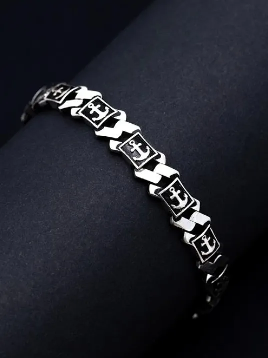 Erkek Gümüş Bileklik -Çapa Motifli Kare Model Gümüş Bileklik Erkek Gümüş Bileklik -Çapa Motifli Kare Model Gümüş Bileklik