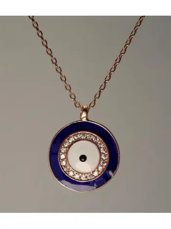 Nazarlık Motifli Küçük Boy Bayan Gümüş Kolye Rose Model