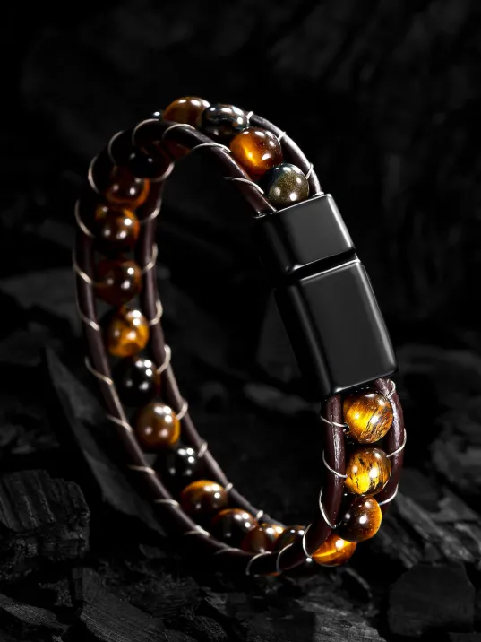 Damarlı Akik Taşı Erkek Bileklik DBL0IMT6004-KHR