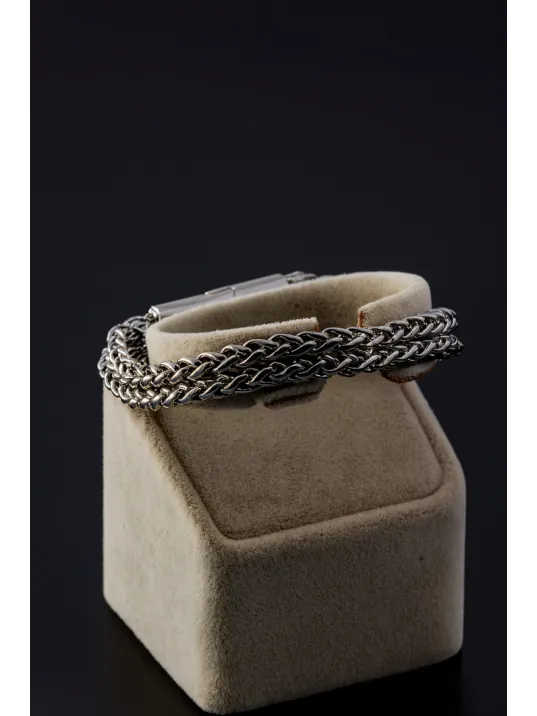 Erkek Çelik Kral Bileklik - Çift Sıra Kalın Zincir Model Kararmaz Paslanmaz