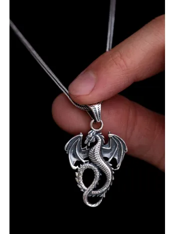 Erkek Gümüş Kolye - Game Of Thrones Ejderha Figürlü Gümüş Erkek Kolye