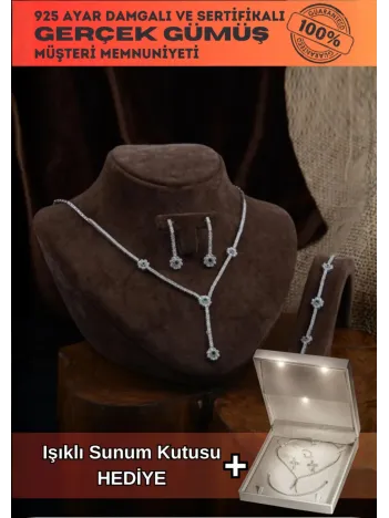Ahenk Bayan Zümrüt Taşlı Gümüş Su Yolu Set - Kolye, Bileklik, Küpe, Yüzük
