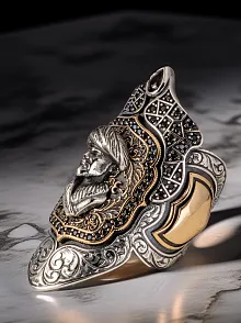 Erkek Mevlana Kabartmalı Siyah Zirkon Taşlı Erkek Gümüş Yüzük Zihgir Model