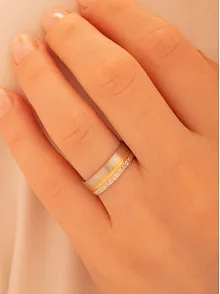Erkek Gümüş Yüzük - 925 Ayar Sarı Ve Beyaz Model Gümüş Alyans Yüzük