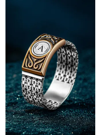 Erkek Gümüş Yüzük - Harf Yazılabilir Kral Zincirli Modern Erkek Yüzük