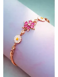 Rose Rengi Nergis Çiçeği Zirkon Taşlı Gümüş Bileklik