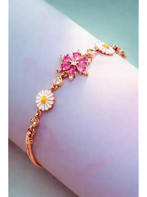Rose Rengi Nergis Çiçeği Zirkon Taşlı Gümüş Bileklik Rose Rengi Nergis Çiçeği Zirkon Taşlı Gümüş Bileklik