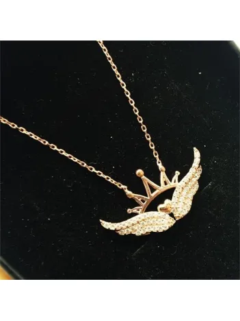 Kanatlı Kraliçe Tacı Rose Bayan Gümüş Kolye