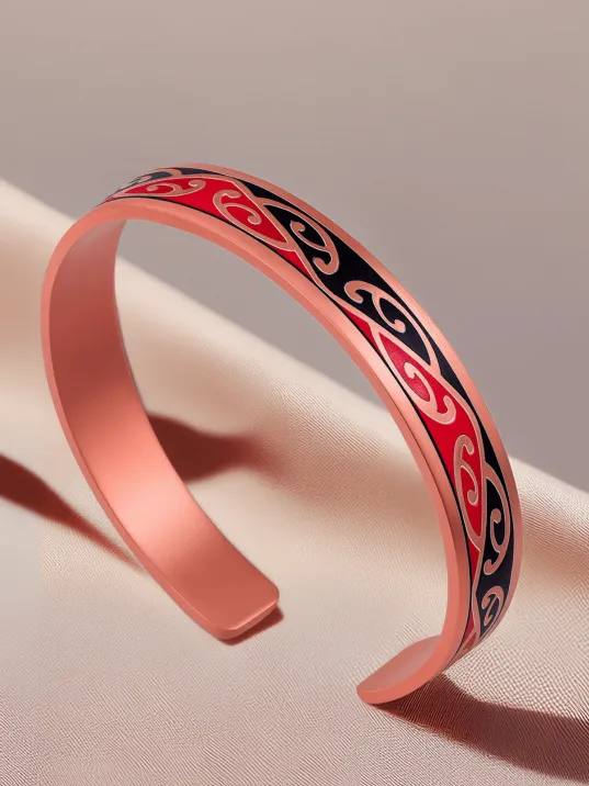 Kadın Bakır Bileklik Yüzük Set - Carlotta Model Özel Baskı Metal Kutu Ve Doğal Taşlar