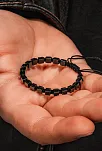 Erkek Kadın Doğal Taş Bileklik - Siyah Hematit Doğal Taşlı Makrome Küp Model Unisex Bileklik