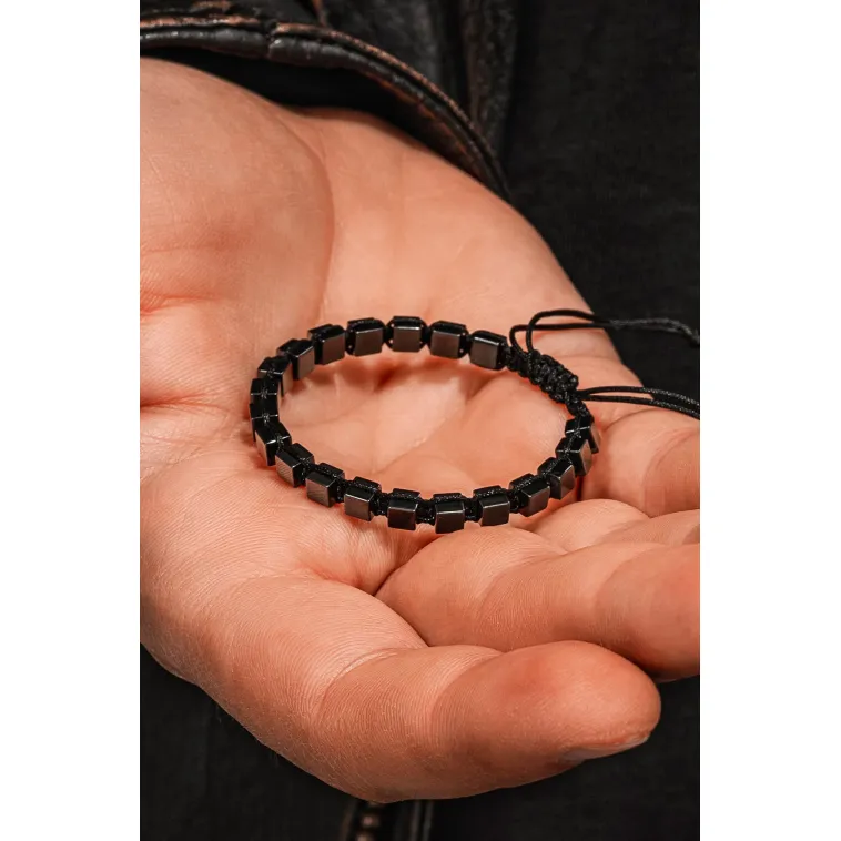 Erkek Kadın Doğal Taş Bileklik - Siyah Hematit Doğal Taşlı Makrome Küp Model Unisex Bileklik Erkek Kadın Doğal Taş Bileklik - Siyah Hematit Doğal Taşlı Makrome Küp Model Unisex Bileklik