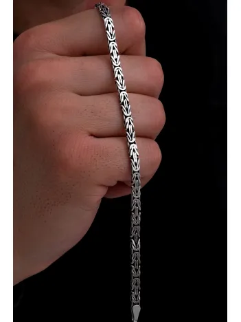 Erkek Gümüş Bileklik - 4.5mm Dikdörtgen Kesim Yassı Kral Gümüş Bileklik