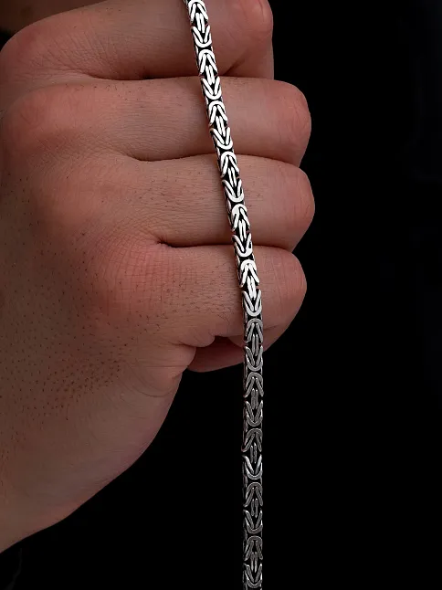 Erkek Gümüş Bileklik - 4.5mm Dikdörtgen Kesim Yassı Kral Gümüş Bileklik