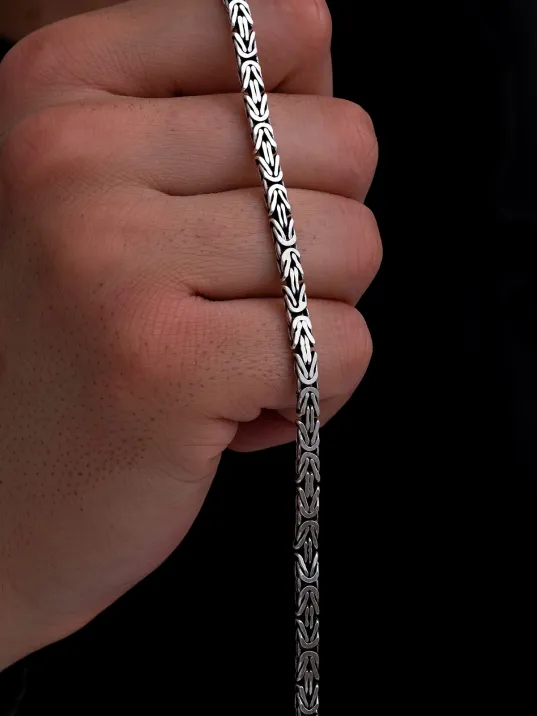 Erkek Gümüş Bileklik - 4.5mm Dikdörtgen Kesim Yassı Kral Gümüş Bileklik Erkek Gümüş Bileklik - 4.5mm Dikdörtgen Kesim Yassı Kral Gümüş Bileklik