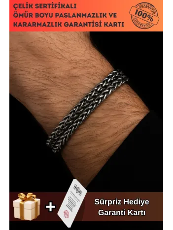 Erkek Çelik Kral Bileklik - Çift Sıra Kalın Zincir Model Kararmaz Paslanmaz