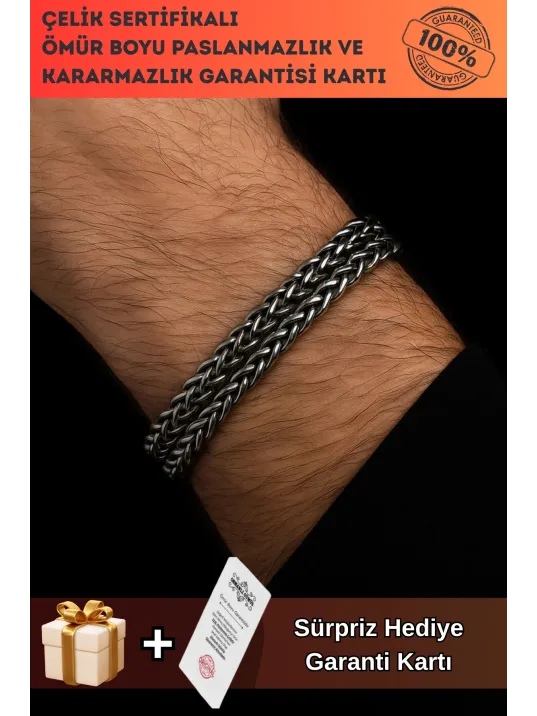 Erkek Çelik Kral Bileklik - Çift Sıra Kalın Zincir Model Kararmaz Paslanmaz