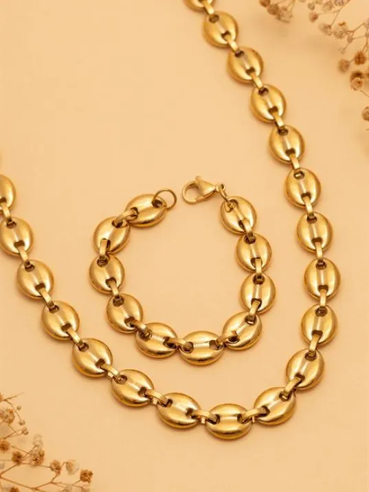 Kadın Çelik Bileklik Kolye Set - Altın Kaplama Gemici Model Çelik Bileklik Kolye Set Kadın Çelik Bileklik Kolye Set - Altın Kaplama Gemici Model Çelik Bileklik Kolye Set