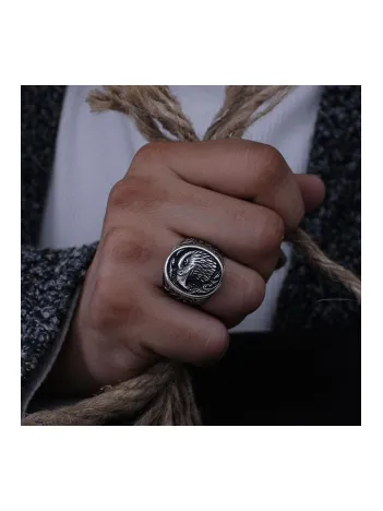 Kartal Figürlü Yanı Işlemeli Özel Seri Erkek Gümüş Yüzük