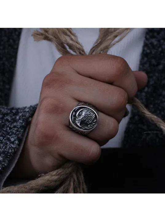 Kartal Figürlü Yanı Işlemeli Özel Seri Erkek Gümüş Yüzük