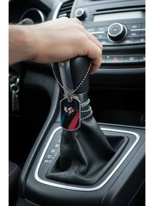 Dikiz Aynası Vites Topuzu Süs Renkli Ahmet Kaya Fotoğraflı Not Yazı Yazılabilir Çelik Asker Künyesi