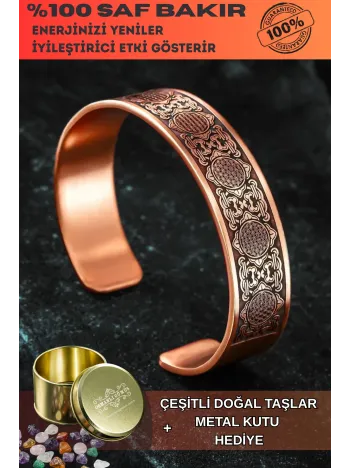 Erkek Bakır Bileklik - Lotus Çiçeği - Yaşam Çiçeği Erkek Kelepçe Bileklik Bilezik