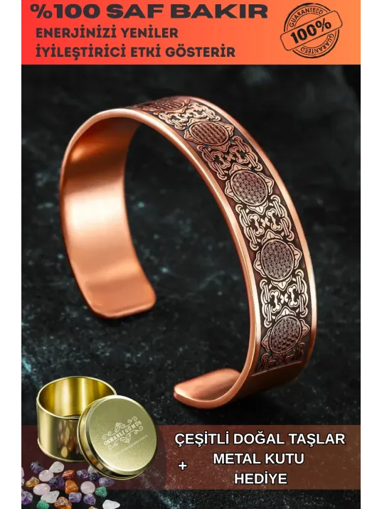 Erkek Bakır Bileklik - Lotus Çiçeği - Yaşam Çiçeği Erkek Kelepçe Bileklik Bilezik