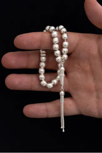 Gümüş Tespih Çizgili Küre Büyük Boy 22gr