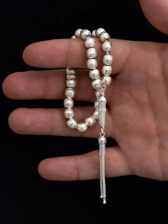 Gümüş Tespih Çizgili Küre Büyük Boy 22gr