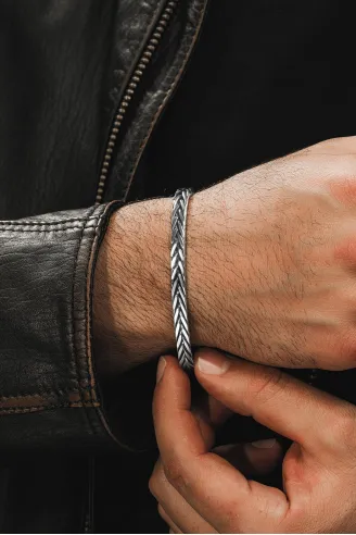 Erkek Gümüş Bileklik - El Yapımı Finn Model Erkek Bileklik Kelepçe Her Bileğe Uyar
