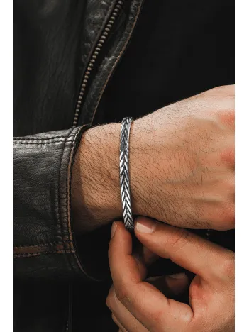 Erkek Gümüş Bileklik - El Yapımı Finn Model Erkek Bileklik Kelepçe Her Bileğe Uyar