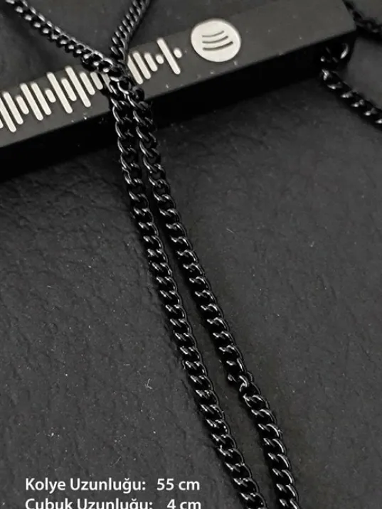 Spotify Şarkı Kodlu Bijuteri Siyah Bar Çubuk Kolye Blok Zincir CKLSPOTYKLY-GMS