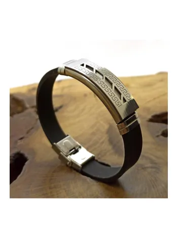 İnce Çift Sıra Grek Desen Kauçuk Çelik Erkek Bileklik Dblıncfgrek-syh