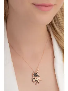 Zümrüdü Anka Kuşu Simurg Bayan Gümüş Kolye Büyük Boy Rose Model