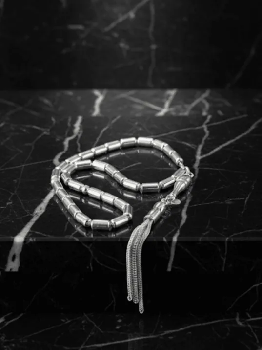 Erkek Gümüş Tespih - 925 Ayar Parlak Model Düz Kapsül Kesim Tesbih