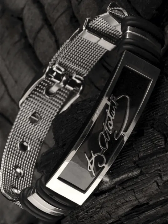 Ottoman Atatürk İmzalı Kemer Model Erkek Bileklik CBLATARKIMZ-GMS