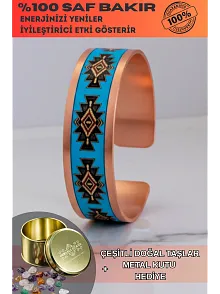 Kadın Bakır Bileklik - Charmaleon Model Özel Baskı Metal Kutu Ve Doğal Taşlar