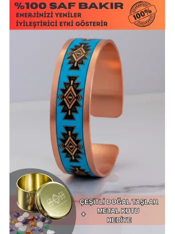 Kadın Bakır Bileklik - Charmaleon Model Özel Baskı Metal Kutu Ve Doğal Taşlar