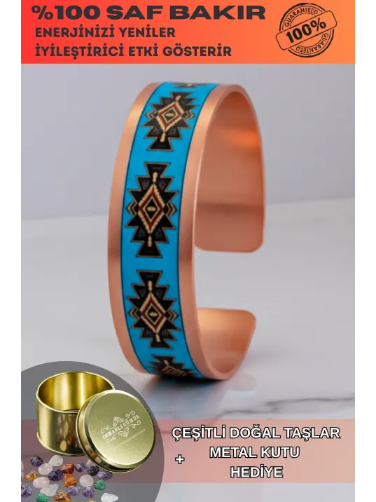 Kadın Bakır Bileklik - Charmaleon Model Özel Baskı Metal Kutu Ve Doğal Taşlar