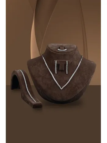 Berrak Bayan Zirkon Taşlı Gümüş Su Yolu Set - Kolye, Bileklik, Küpe, Yüzük