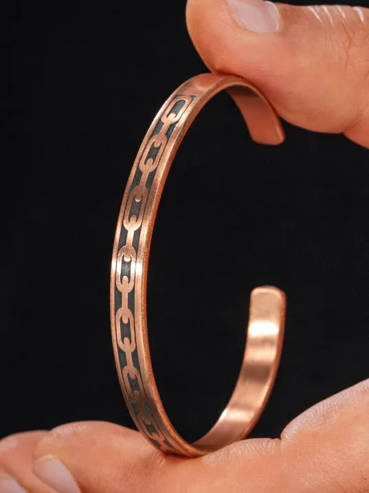 Erkek Kadın Bakır Bileklik - Zincir İşlemeli Metal Kutu Kuvars