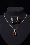 Kadın Gümüş Kolye Küpe Set - Üçgen Kesim Zultanit Taşlı Gümüş Set