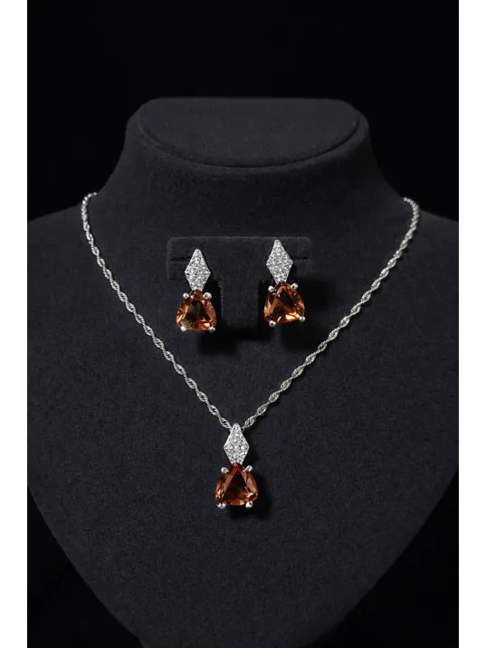 Kadın Gümüş Kolye Küpe Set - Üçgen Kesim Zultanit Taşlı Gümüş Set